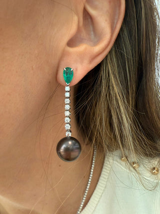 Black Pearl & Emerald Earrings