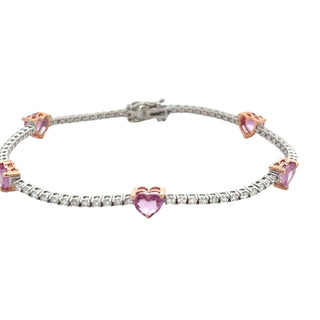 Pink Sapphire Heart & Diamonds Bracelet