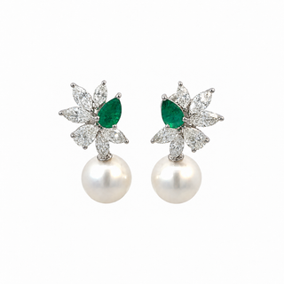 Emerald Bloom Pearl Earrings