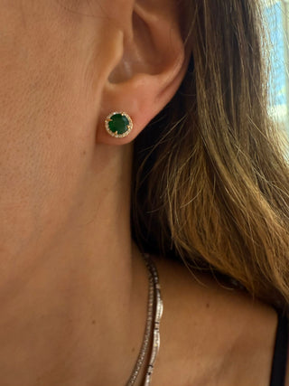 Emerald Round Halo Earrings