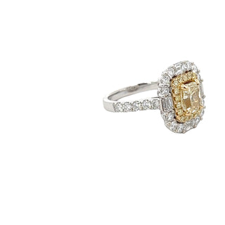 Yellow Diamonds & Diamonds Baguette Halo Ring