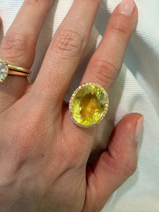 Lemon Quartz Halo Ring