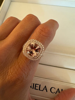 Morganite & Diamond Halo Ring