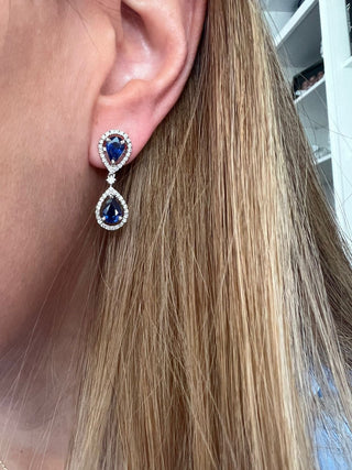 Double Sapphire & Diamond Halo Earrings
