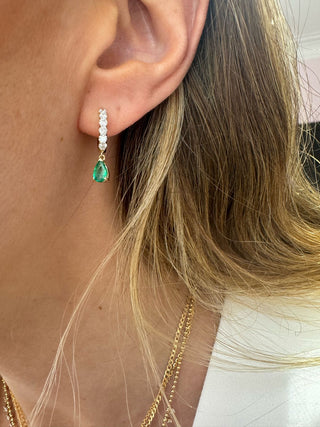 Pear Emerald & Diamond Mini Hoops