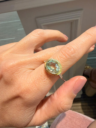 Bezel Oval Green Tourmaline Ring