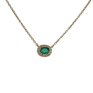 Central Emerald Halo Diamond Necklace