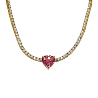 Tourmaline Heart & Diamond Tennis Necklace