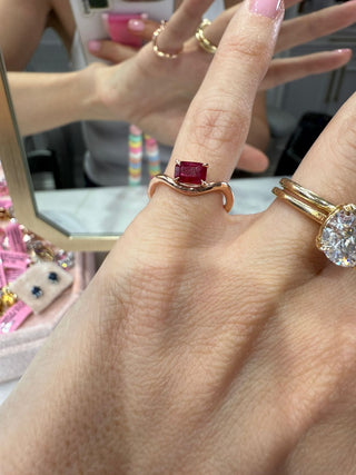 Ruby Emerald Cut Pinky Ring