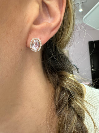 Oval Morganite & Diamonds Halo Earrings