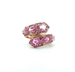 Pink Sapphire & Diamond Crossed Ring