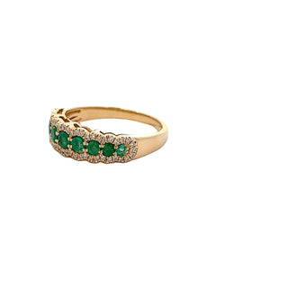 Emerald & Diamond Halo Half Band Ring