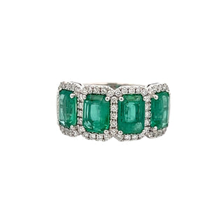 Emerald & Diamond Halo Half Band Ring