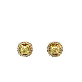 Cushion Cut Yellow Diamond & Jakets Studs