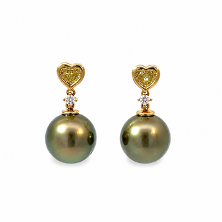 Golden Pearl & Heart Diamond Earrings