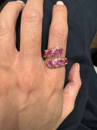 Pink Sapphire & Diamond Crossed Ring