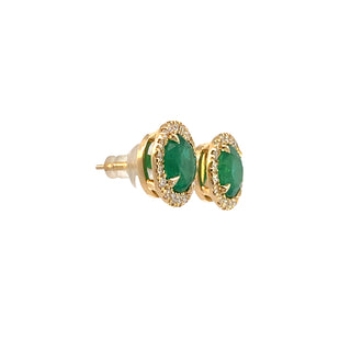 Emerald Round Halo Earrings