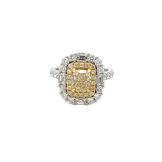 Yellow Diamonds & Diamonds Baguette Halo Ring