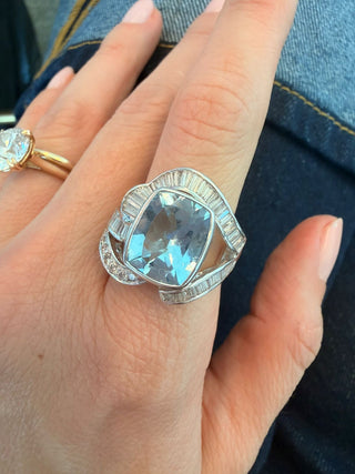 Aquamarine Halo Ring