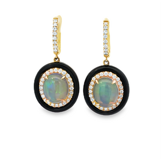 Opal, Black Onix & Diamond Earrings