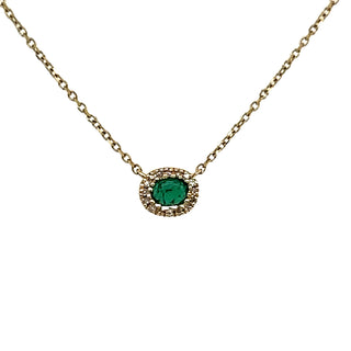 Central Emerald Halo Diamond Necklace