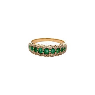 Emerald & Diamond Halo Half Band Ring