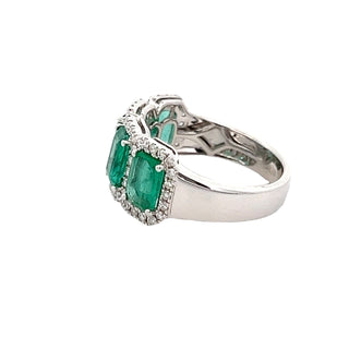 Emerald & Diamond Halo Half Band Ring