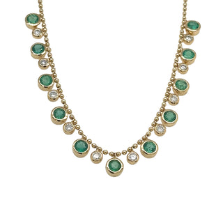 Round Bezel Emerald & Diamond Necklace