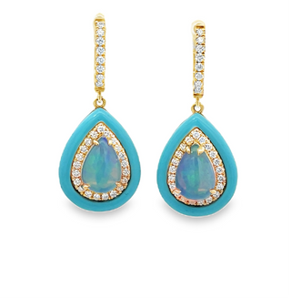 Opal, Turquoise Diamond Drops Earrings