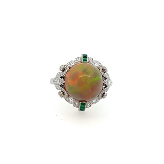 Opal, Emerald & Diamond Ring