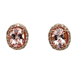 Oval Morganite & Diamonds Halo Earrings