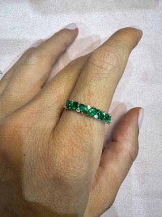 Emerald And Diamond Half Band Ring