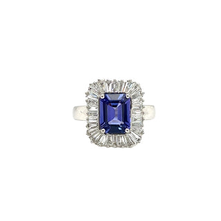 Tanzanite & Diamond Baguette Halo Ring