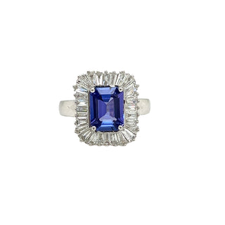 Tanzanite & Diamond Baguette Halo Ring