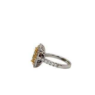 Yellow & White Diamond Halo Ring