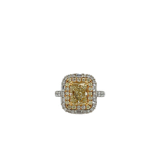 Yellow & White Diamond Halo Ring