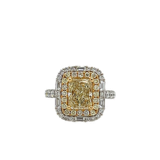 Yellow & White Diamond Halo Ring